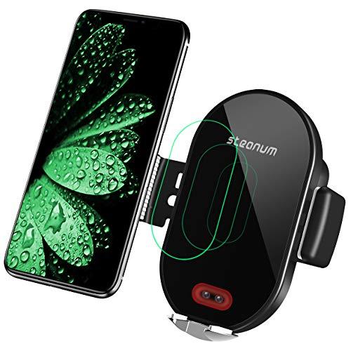 steanum Cargador inalámbrico Coche, Qi 10W Rápida Carga Sensor Infrarrojo Soporte Móvil con Rejilla Compatible con Galaxy s9/s9+/s600/s8+/s7, 7.5W Compatible para iPhone 11/11 Pro/XS/XS Max/XR/X/8/8+
