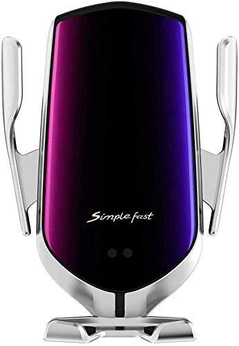 Cargador inalámbrico R2 para Coche con Sensor de Infrarrojos – Carga rápida de hasta 10w con sujeción automática – Sujeción Flexible y rotación 360º - Compatible con Smartphones - Color Plata