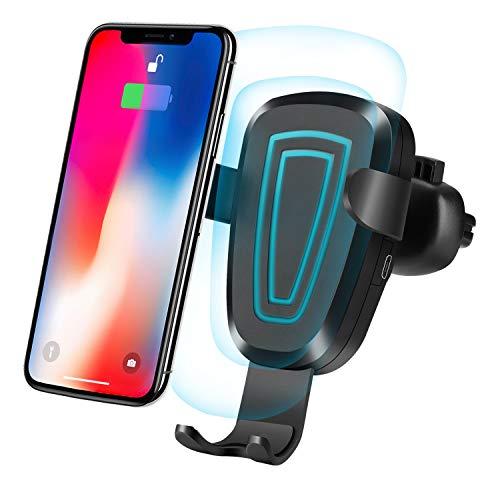 WADEO Cargador Inalámbrico Coche, Carga Rápida Coche Soporte Móvil Aplicable a Rejillas del con Galaxy s9/s9+/s600/s8+/S7/S6 Edge+/Note 5, Cargador Inalámbrico QI para iPhone XS/XS Max/XR/X/8/8+