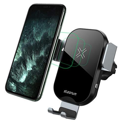 steanum Cargador inalámbrico Coche [Nueva versión Gravity Linkage] Qi 15W/10W/7.5W Rápid Carga Soporte Móvil con Rejilla para Galaxy S20/S10/S9/S8/S7, Compatible para iPhone 11/11 Pro/XS/XS Max/XR/X/8