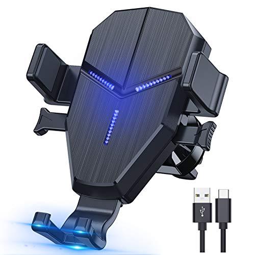 Cargador Inalambrico Coche 15W,Avolare Soporte Cargador Movil Coche Qi,15W para LG,10W para Samsung Galaxy Note 20/20 Ultra,7.5W para iPhone SE/11/11Pro/11ProMAX/XS/XS MAX/XR/X/8,con Cable USB C 0,8m