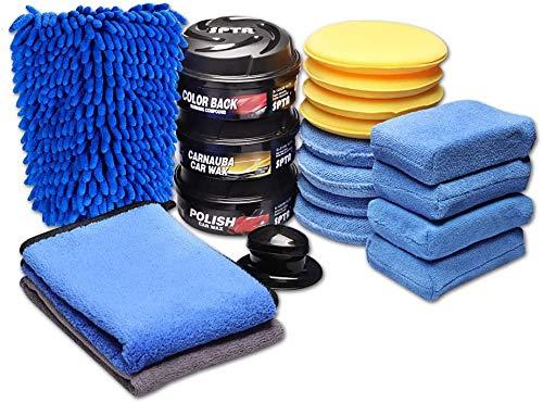 SPTA 19 Unids Auto Pulido y Encerado Manual Conjunto Exclusivo, Cera Esponja Microfibra Bloque De Cera Encerado Manija, Coche Almohadillas Esponja de Pulido Cera