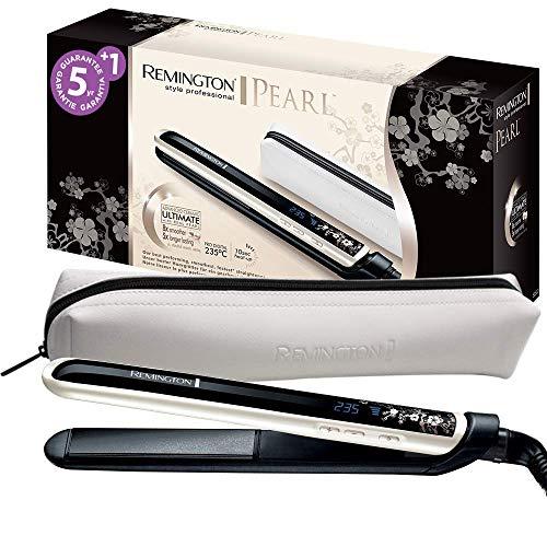 Remington S9500 Pearl - Plancha de Pelo, Cerámica Avanzada con Perla, Digital, con bolsa incluida, color Blanco y Negro
