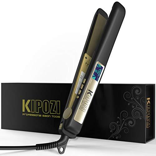 KIPOZI Plancha de Pelo Profesional, Plancha de Titanio para Alisar o Rizar el Cabello sin Daños, Pantalla Digital con Temperatura de 80 a 230℃ (Negro Mate)