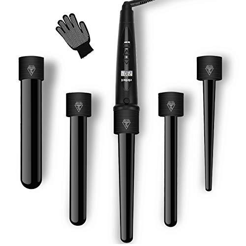 ELEHOT Rizador Pelo Planchas Rizadoras Profesional Pantalla LCD Tenacillas Pelo Ceramica Muitifunción 5 en 1 con Barras Recambiable Rizador de Pelo Temperatura Ajustable Negro (gris)