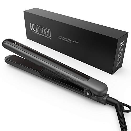 KIPOZI Plancha de Pelo Profesional, Plancha Pelo y Rizador 2 en 1, Plancha de Cerámica con Pantalla Digital de Temperatura Ajustable, Negro