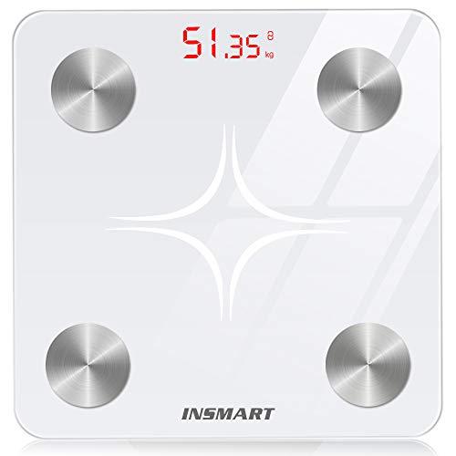 Báscula de Baño Báscula Grasa Corporal Digital Inteligente Bluetooth ,INSMART Báscula de Alta Precisión,Monitores de Composición Corporal para Móviles Andriod y iOS,blanco