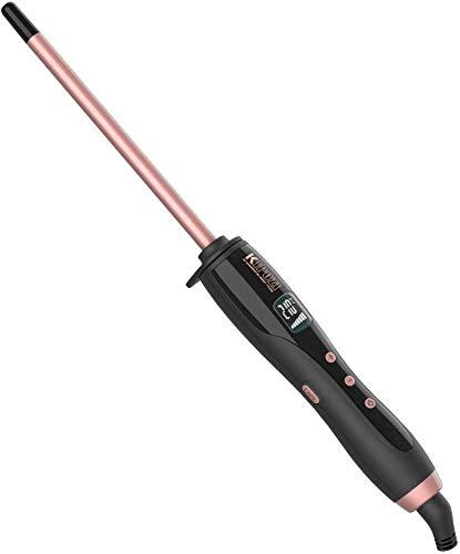 KIPOZI Rizador de Pelo Fina, Plancha Rizadora de 9 mm con Cuerpo de CeráMica, Rizador de Pelo PequeñO con Temperatura Ajustable, Guante Resistente al Calor Incluido