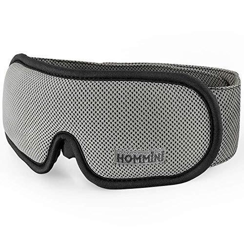 Antifaz para dormir, de espuma viscoelástica HOMMINI con correa ajustable, color Gris/Negro, para niños y adultos