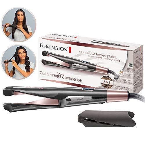 Remington Curl & Straight Confidence - Plancha de pelo, alisador y rizador 2 en 1, cerámica, digital, resultados profesionales, gris, S6606B