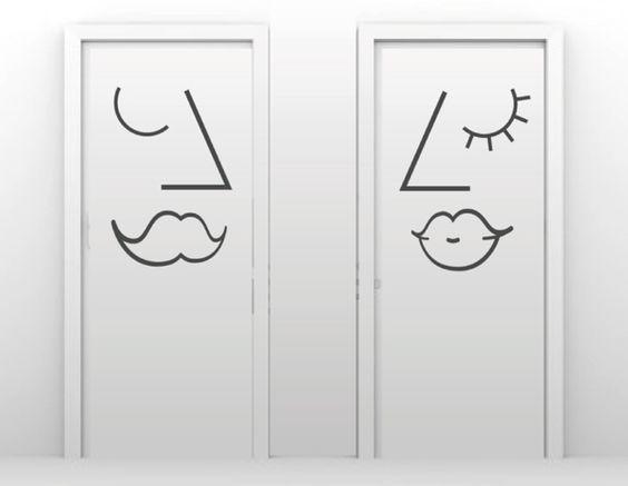 señalizacion con vinilo puertas de baño creativas