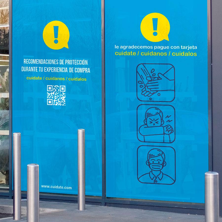 señalizacion con vinilo covid protocolo bioseguridad