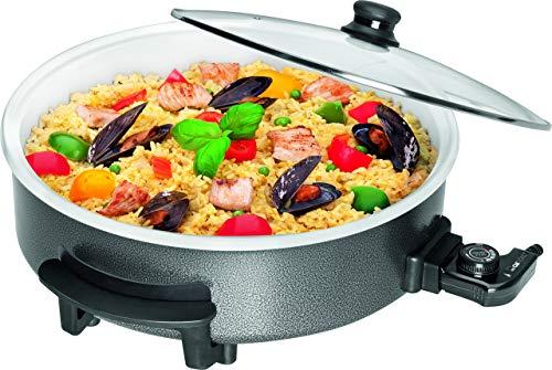 Clatronic PP 3570 C Sartén eléctrica cerámica con tapa de cristal, diámetro 42 cm, 1500 W, Negro