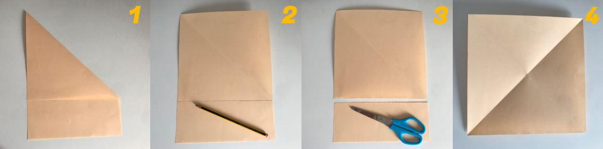 Pasos 1-4 sobre de papel.