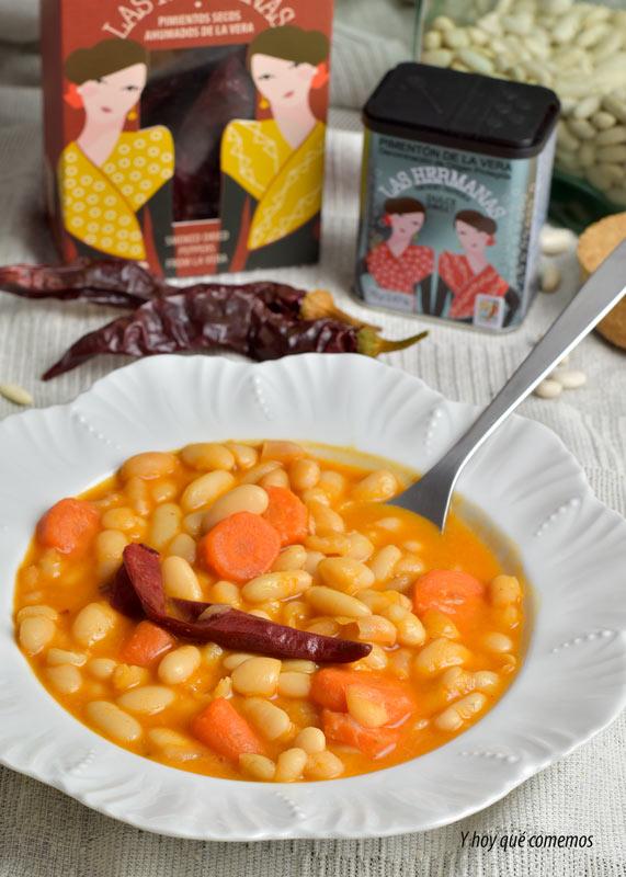 potaje de alubias con pimientos de la vera en olla tradicional y olla rapida