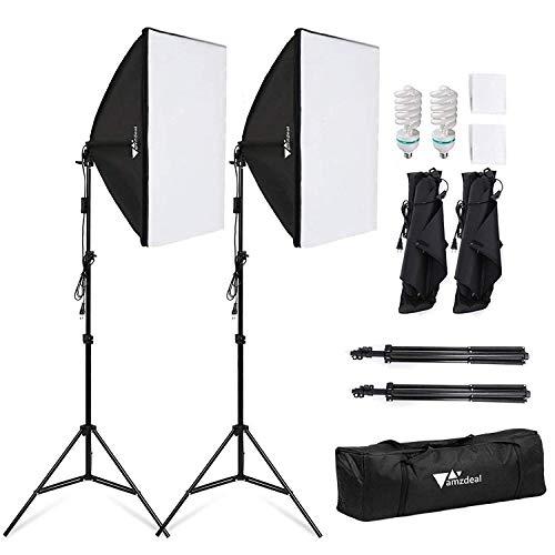 Amzdeal Softbox Focos Kit Iluminacion Fotografia con 2 Ventana de Luz 135W, 2 Softbox 50x70cm, 2 Tripodes Luz Continua p