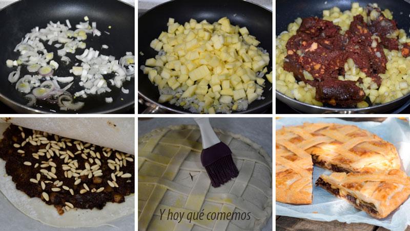 empanada de morcilla manzana y piñones paso a paso