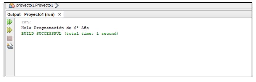Salida de mensaje por consola de NetBeans
