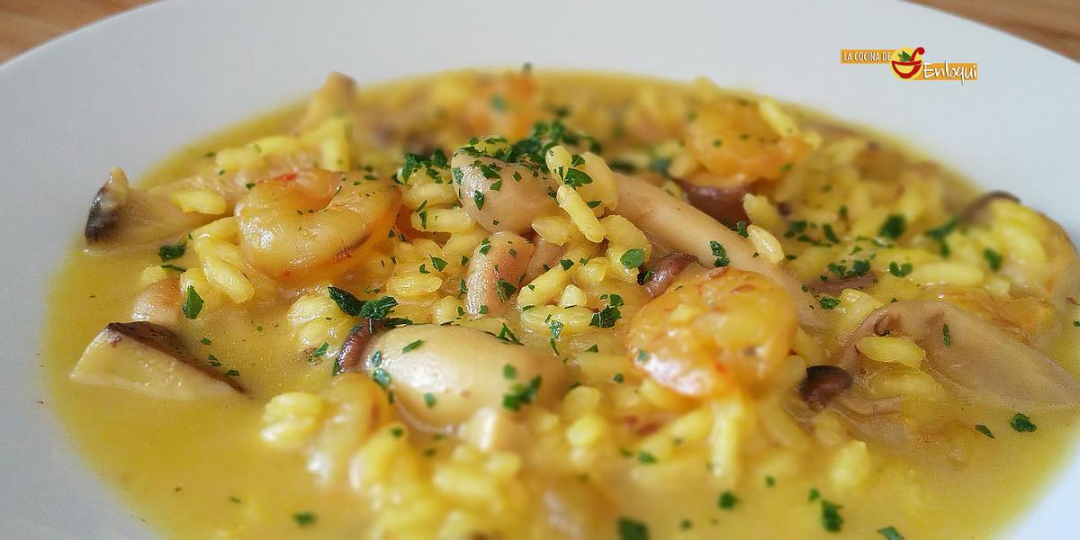 Risotto con setas y gambas
