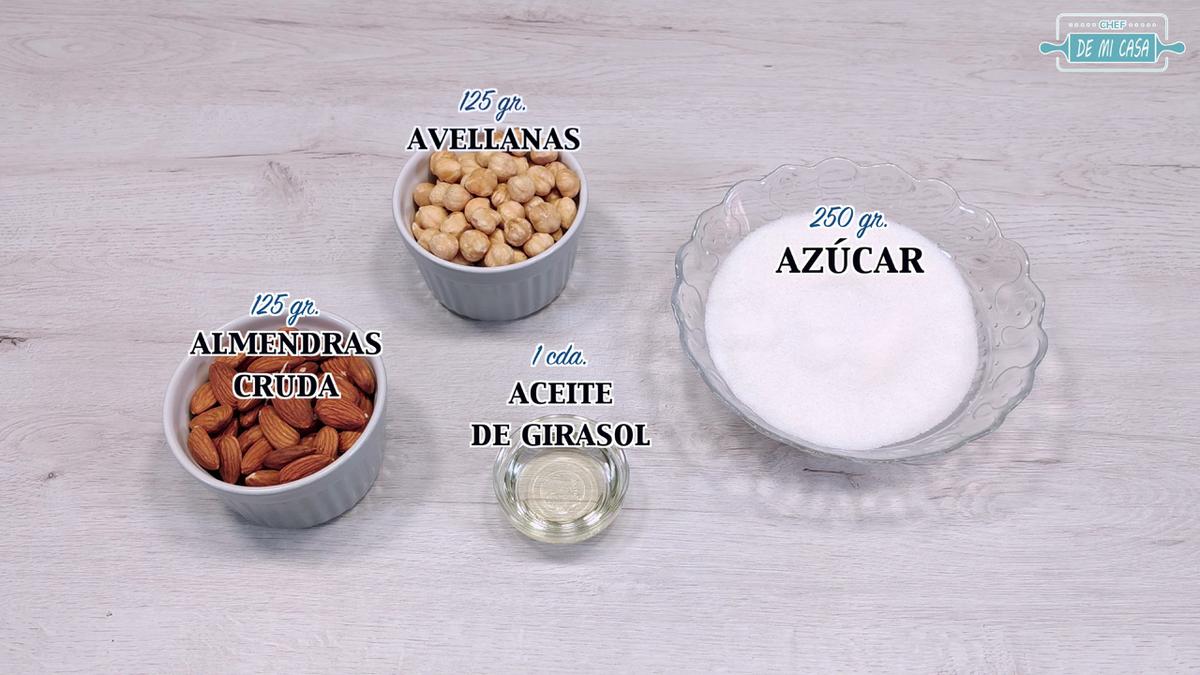 ingredientes praliné de avellanas y almendras