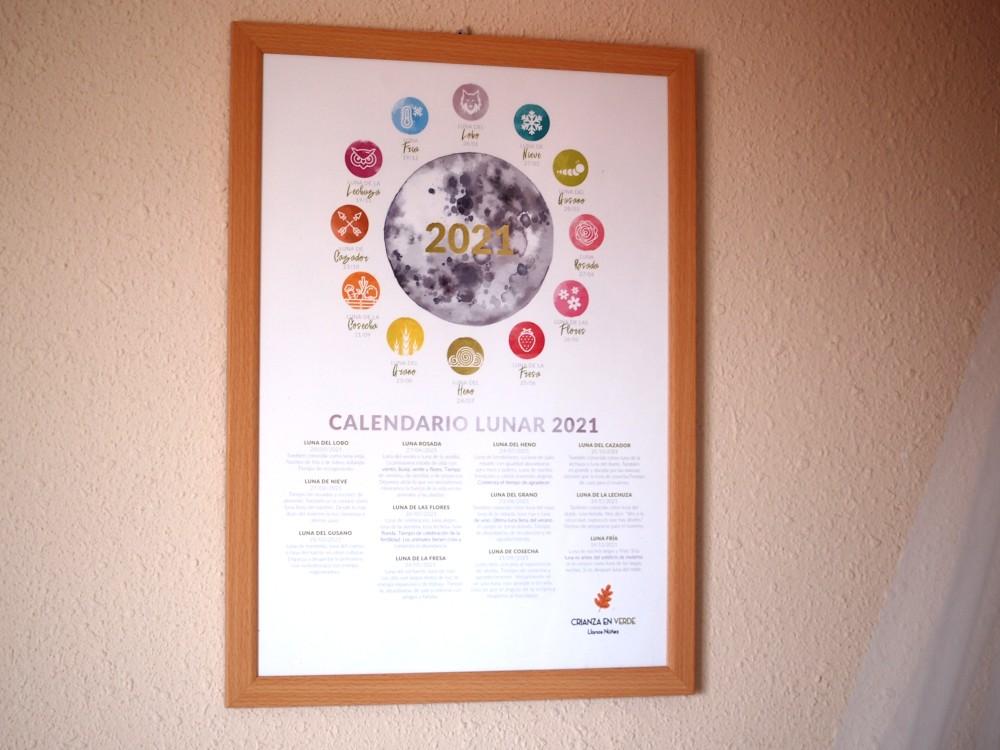 Poster de los nombres de las lunas enmarcado y colgado de la pared