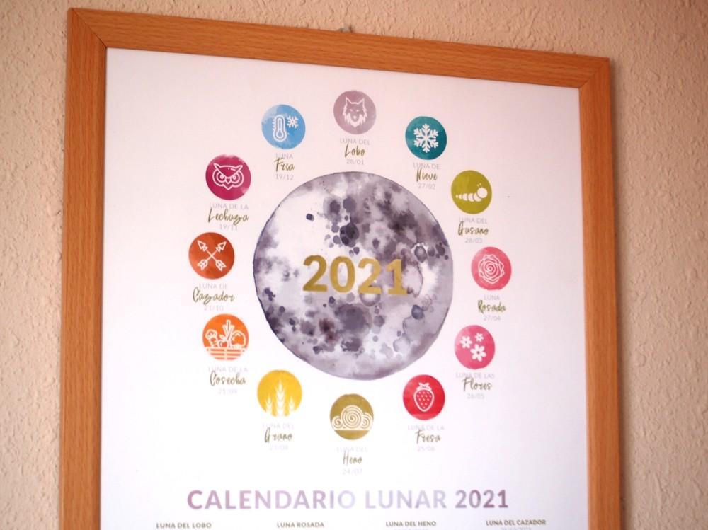 Poster de los nombres de las lunas enmarcado y colgado de la pared
