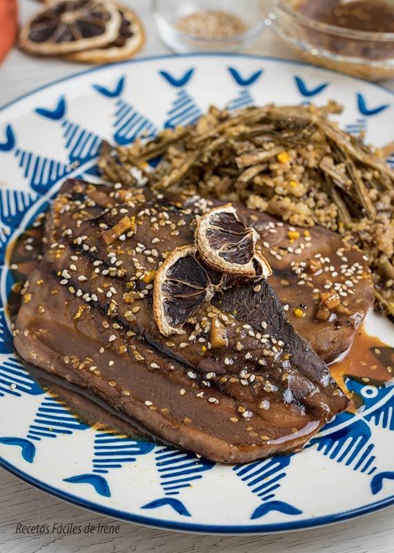 como hacer filetes de atun con salsa de naranja y soja