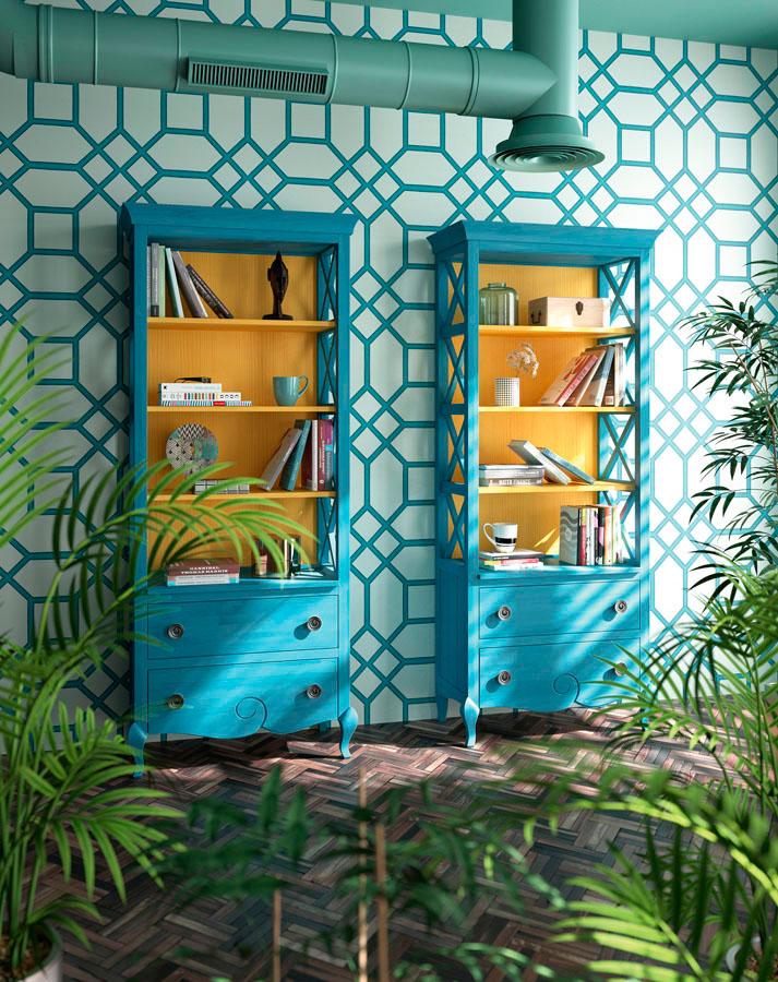 Estantería volga de color azul perfecto para decoterapia