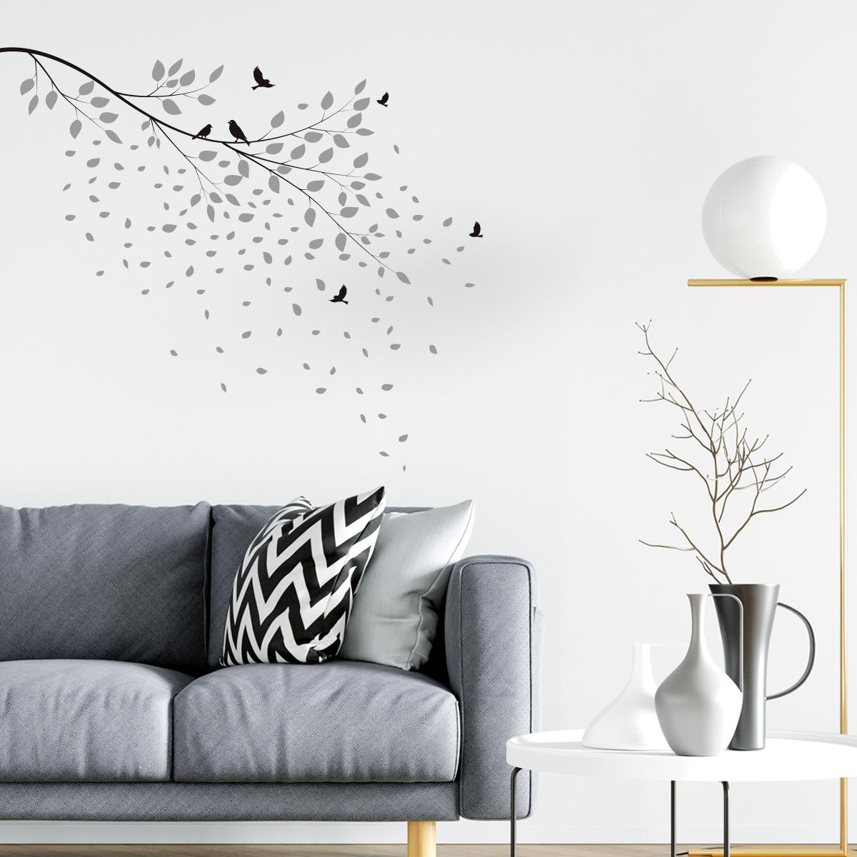decoración de salas pequeñas modernas florales vinilos adhesivos decorativos stickes calcomanias aves pajaros flores