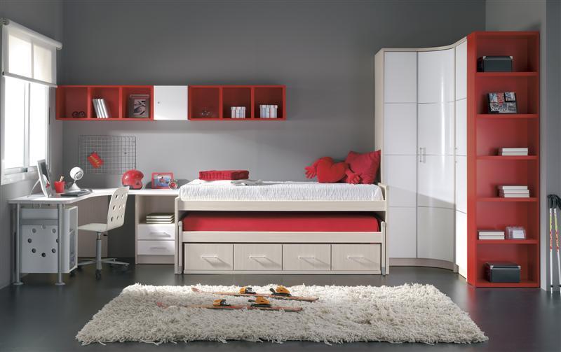 decoracion habitacion juvenil dormitorio adolescente cuarto color rojo mobiliario juvenil diseño de interiores chico