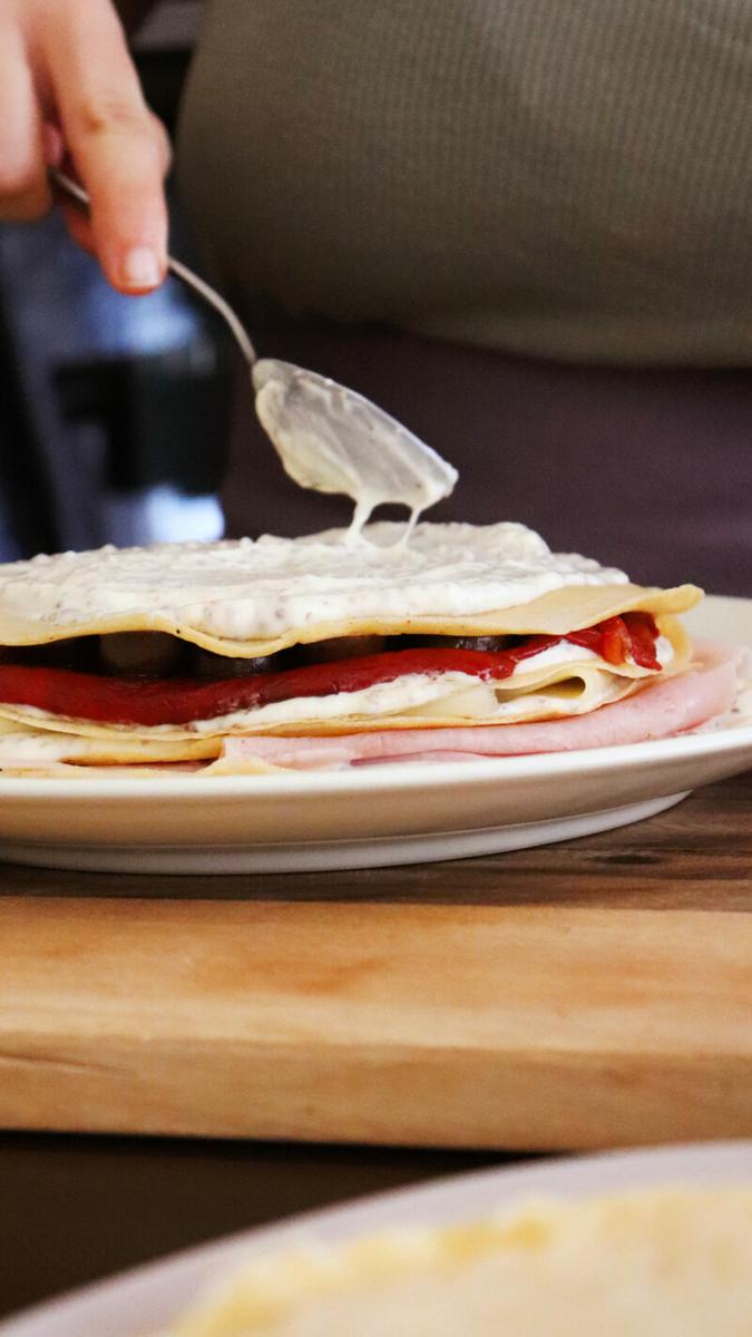 torre de panqueques fiambre aleman salado