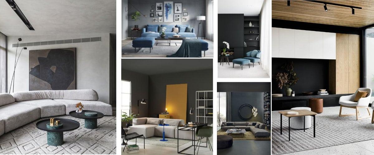 Salones modernos con paredes grises