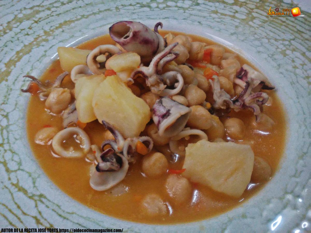 Garbanzos guisados con chipirones y patatas