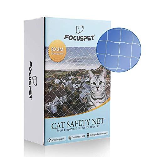 Focuspet Red de Proteccióno para Gatos, 3 X 8M Red de Seguridad Animales para Balcones y Ventana Red de Grilla de Protección Transparente Se Puede Cortar