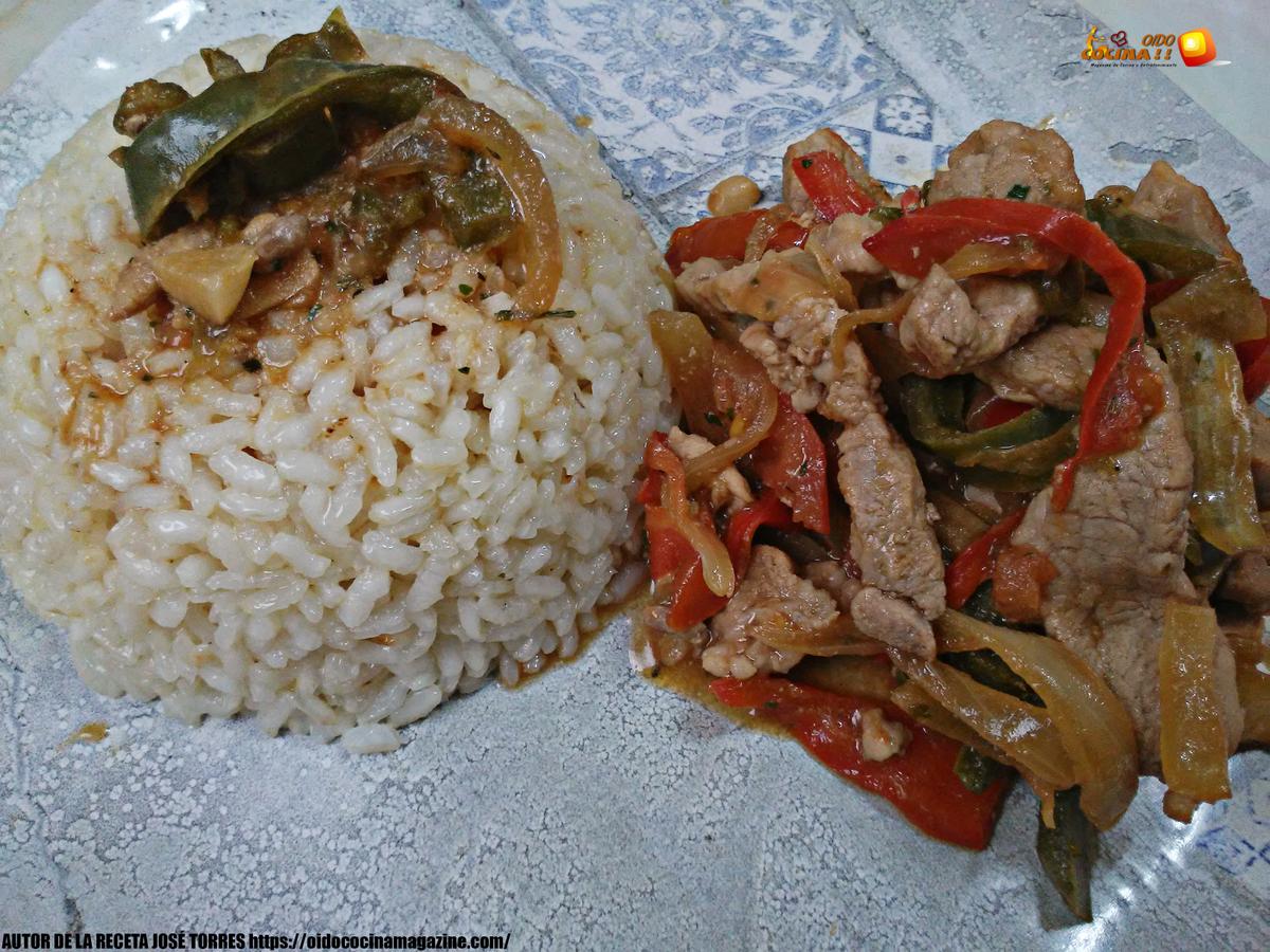 Lomo de cerdo salteado con verduras