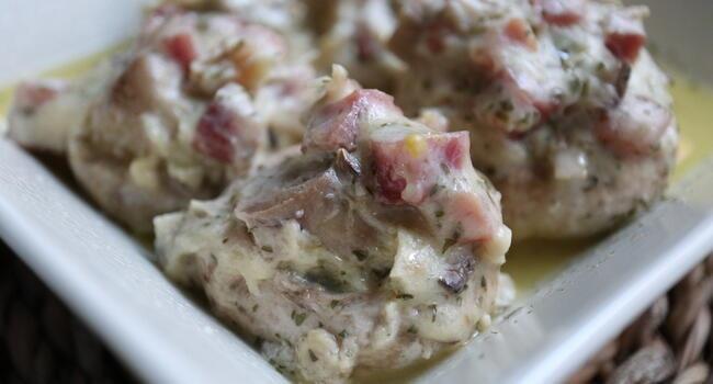 Receta en Mambo de champiñones rellenos de tacos de jamón y queso