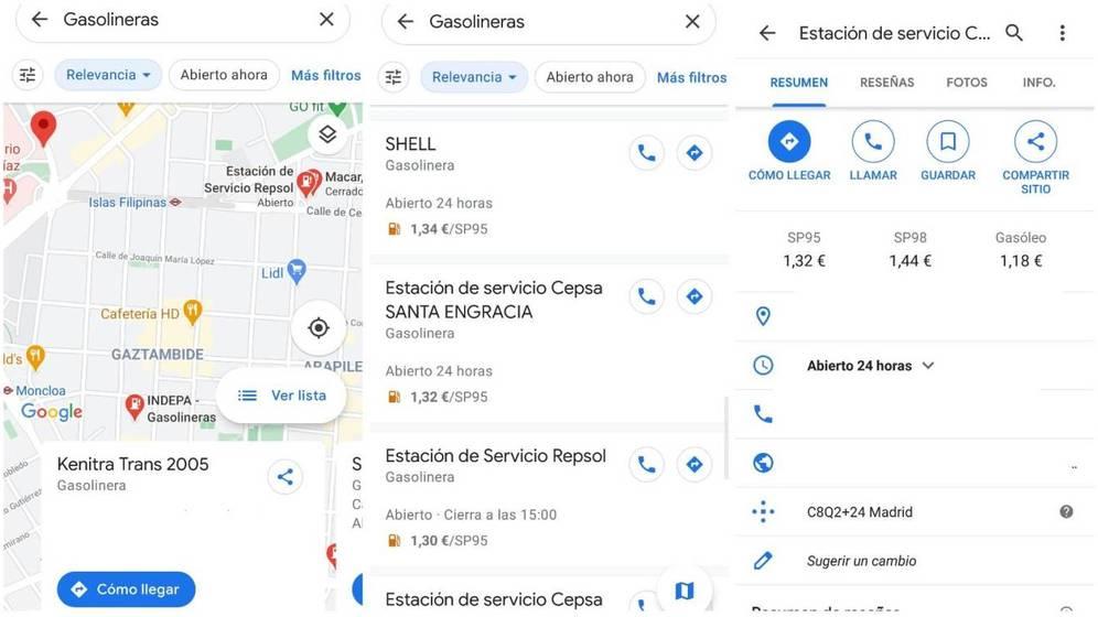 Consulta el precio de la gasolina en Google Maps