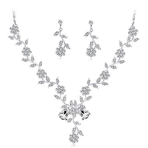 YAZILIND Boda Nupcial cz joyería Conjunto Flor Hoja de Diamantes de imitación Colgante Collar de Novia Gota cuelgan Pendientes