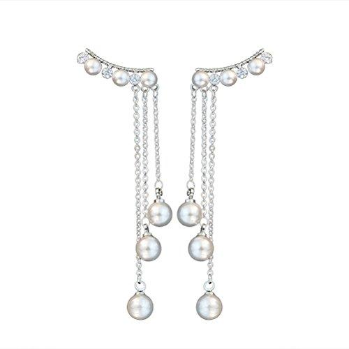 Tinksky Mujeres Simulado Perla Pendiente De Oreja Pendientes 3 Cadenas Pendientes De Borla Nupcial Larga Pendiente Gancho De Tachuelas Regalo De Cumpleaños De Navidad Para Las Mujeres (Plata)