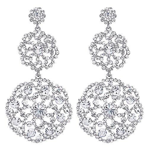 Boda Nupciales Dama de Honor Grande Círculo Rhinestones Cluster Flor Largo Colgantes Statement Declaración Pendientes