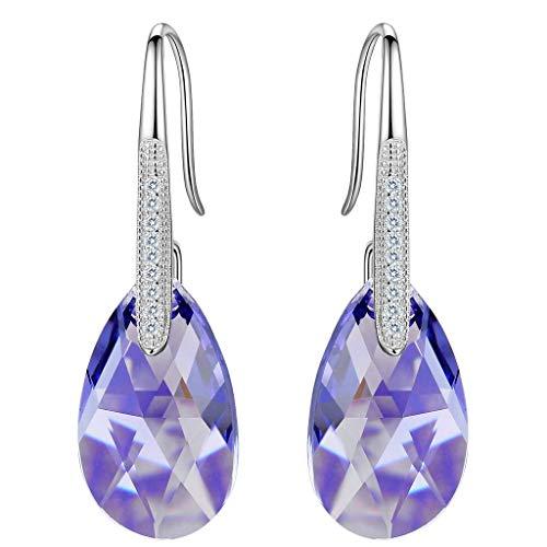 Clearine Pendiente de Mujer Plata 925 Aretes con Cristales Lágrima para Regalo Boda Nupcial Amatista Color