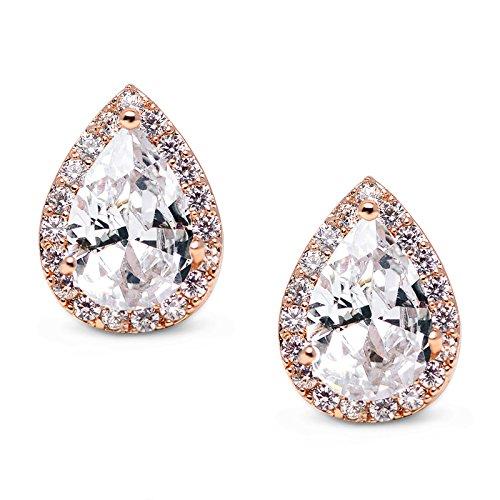 SWEETV Circonita Lágrima Pendientes nupciales - CZ Cristal Joyas - Regalos para la boda de cumpleaños Día de San Valentín, Oro Rosa