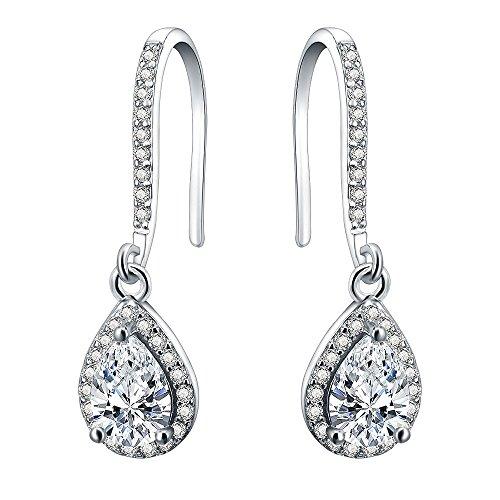 AoedeJ Lágrima Cubic Zirconia Stud Pendientes Plata de ley 925 Nupcial Boda Pendientes colgantes (Lágrima)