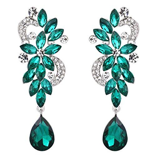 Clearine Mujer Bohemian Cristal Flor Boda Nupcial Candelabro Lagrima Bling Dangle Pendientes Emerald Color