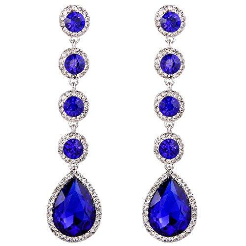 Clearine Mujeres Elegante Boda Nupcial Cristal Rebordeado Lágrima Candelabro Colgar Pendientes Azul Plata Ton