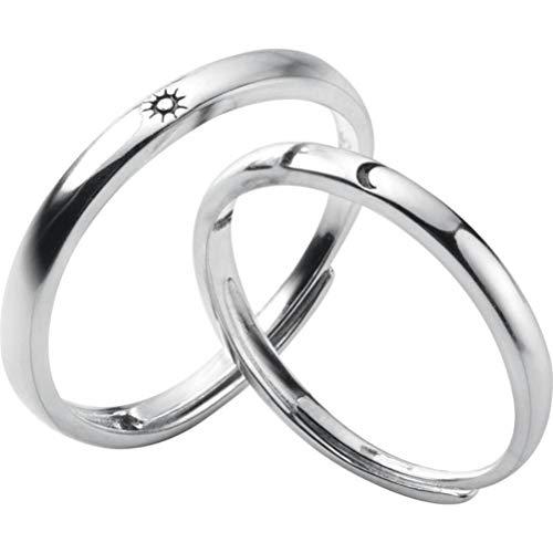 S&RL S925 Anillos de Plata Pareja Coreana Simple Sol Y Luna la Luna Y Las Estrellas Anillo de Joyería de AperturaSun Style Mens, apertura ajustada
