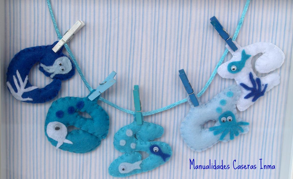 Manualidades Caseras Inma_ Cuadro de nombre con animales marinos para cuarto de niño 