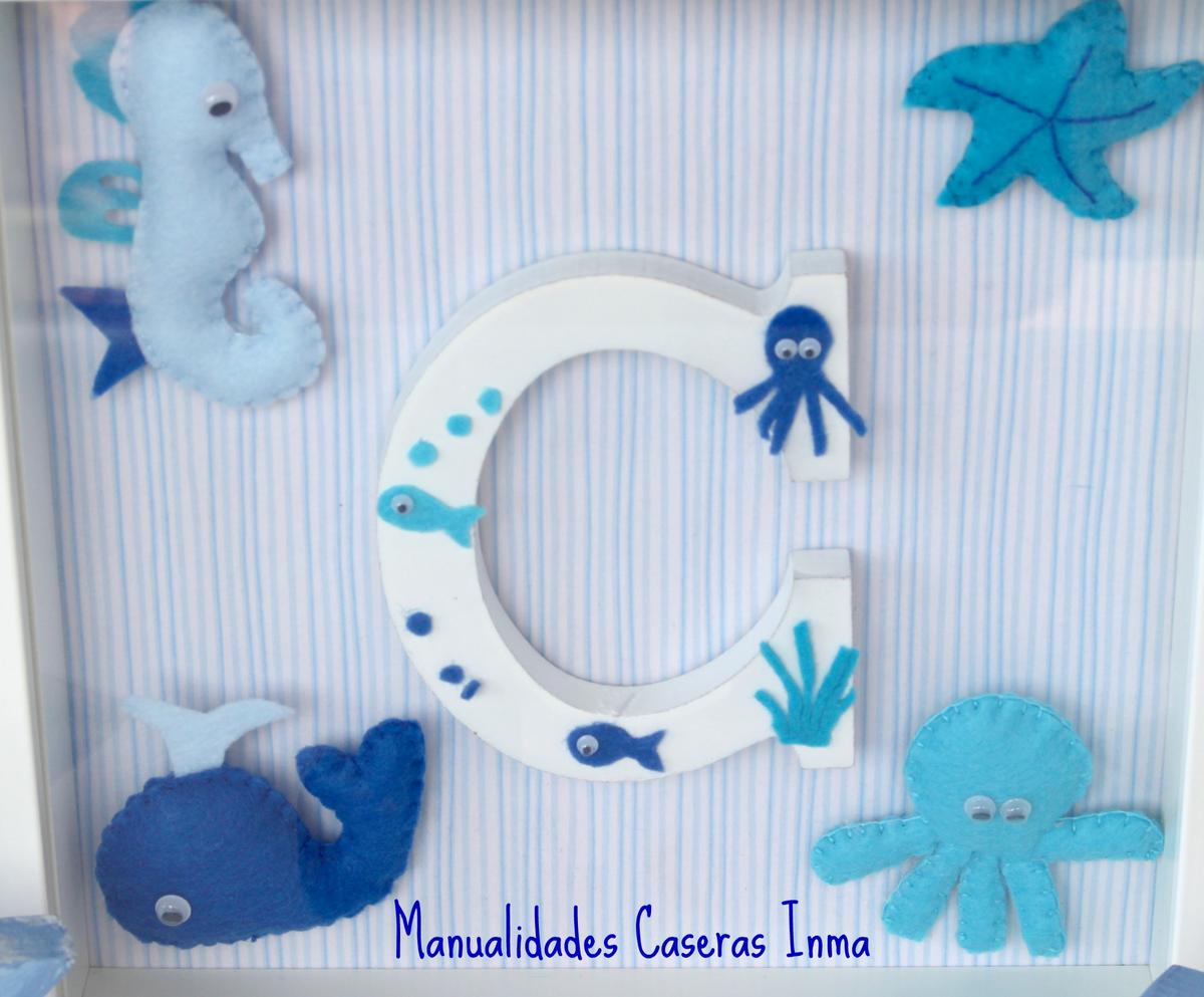Manualidades Caseras Inma_ Detalle de cuadro de animales marinos e inicial