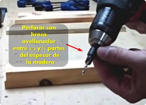 Perforar con avellanador entre 3 partes del espesor