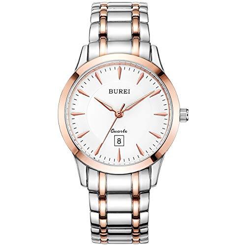 BUREI Reloj de Pulsera para Mujer Simple y Elegante de Oro Rosa con Lente de Cristal de...